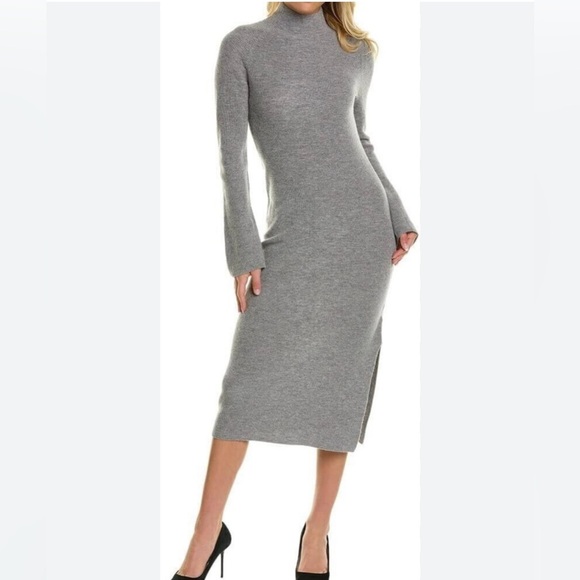 Theory Ribbed Long Sleeve Wool & Cashmere Sweater Dress - size L - Picture 1 of 7